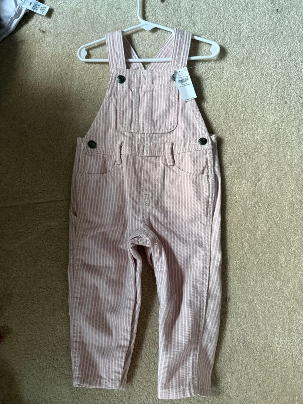 Pink and White Striped Children's Overalls NWT Old Navy 18-24 month